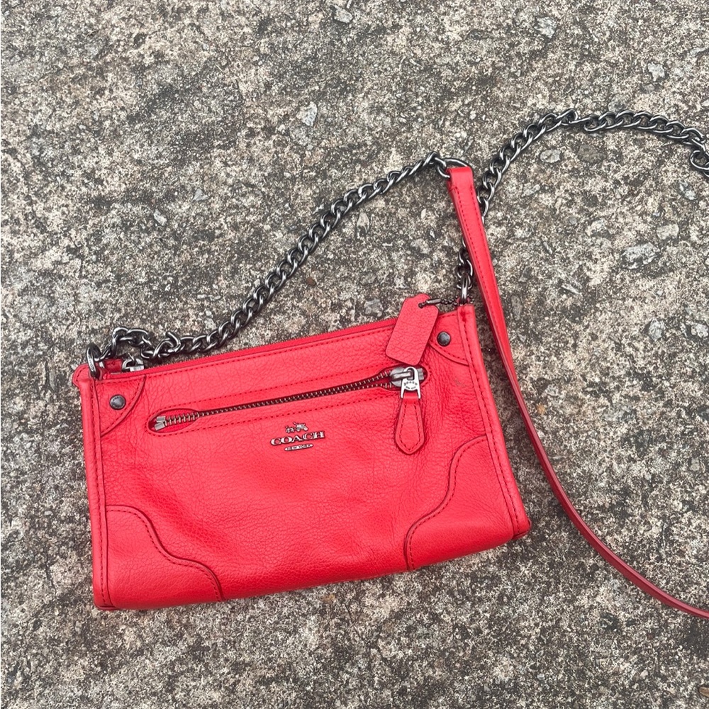 Coach Leather Red Coral Crossbody Designer Shoulder Bag Purse